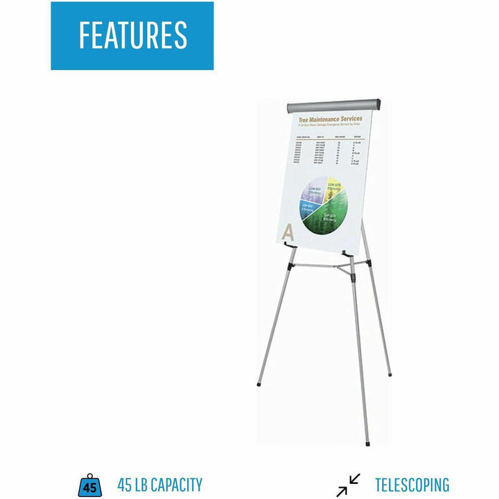 Image of MasterVision® Telescoping Tripod Display Easel, Adjusts 38" To 69" High, Metal, Silver