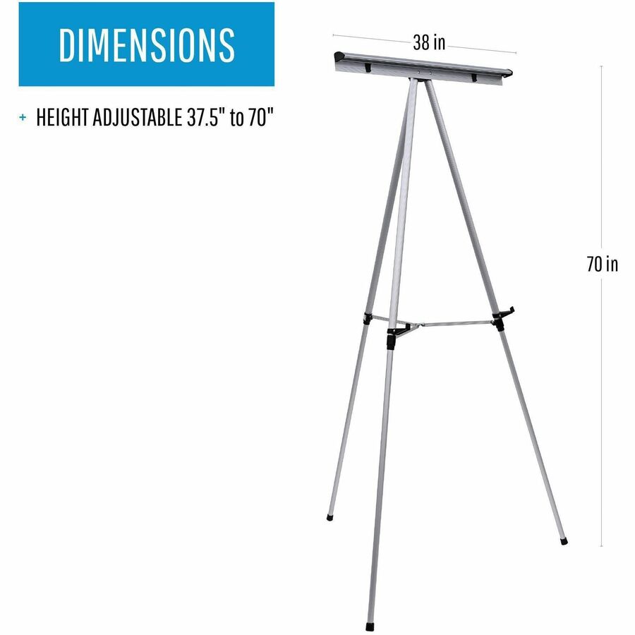 Image of MasterVision® Telescoping Tripod Display Easel, Adjusts 38" To 69" High, Metal, Silver