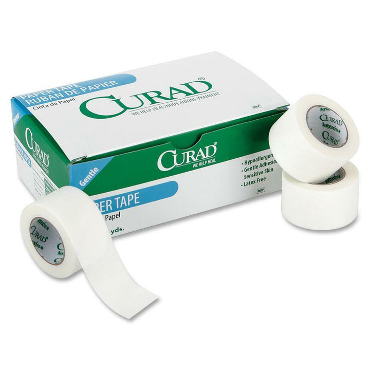 Image of Curad NON270001 Paper Adhesive Tape, 10 yd Length x 1" Width, White, Paper, For Secure Dressing, 12 / Box