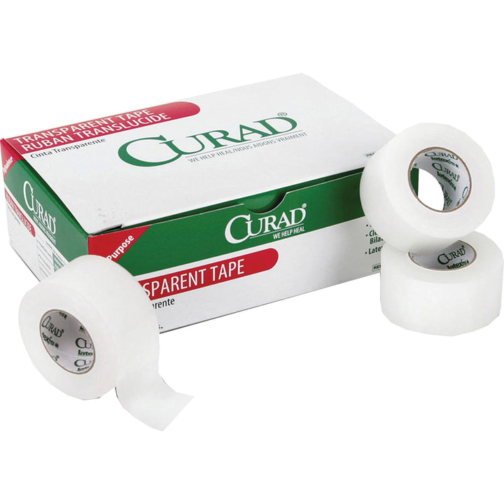 Image of Curad NON270201 Cloth Silk Adhesive Tape, 10 yd Length x 1" Width, Transparent White, Cloth, For Secure Dressing, 1 Box
