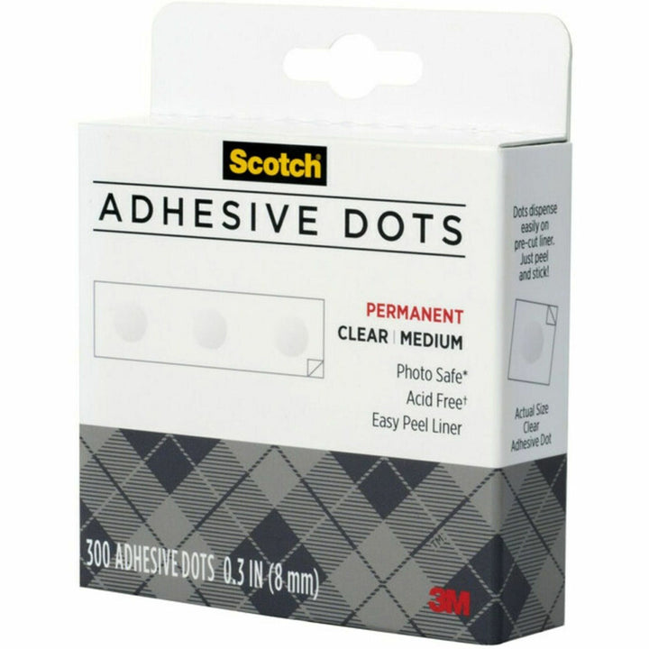 Image of Scotch 010300M Adhesive Dots, 0.30" L x 0.30" Width, Clear, Dispenser Included, For Paper, Wood, Metal, Card, Scrapbooking, Foam, 1 Box