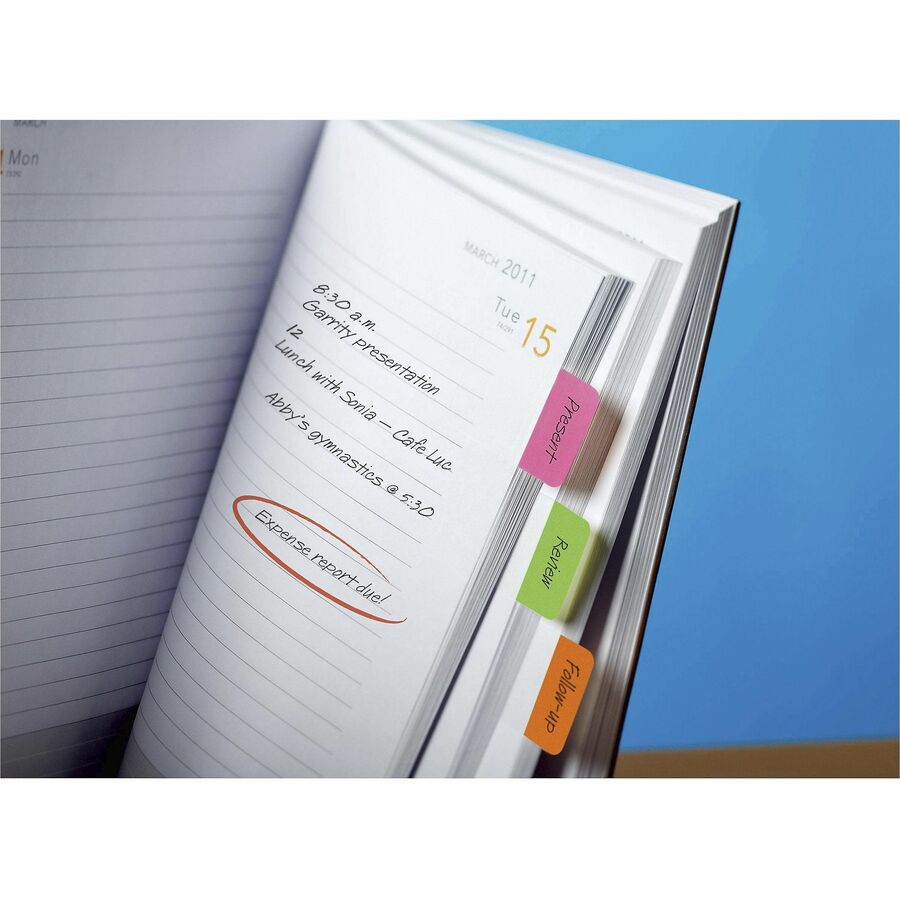 Image of Post-it® 686AYPV1IN Tabs, 88 Write-on Tab(s), 1.50" Tab Height x 1" Tab Width, Blue, Yellow, Pink, Purple Tab(s), Repositionable, 1 Pack