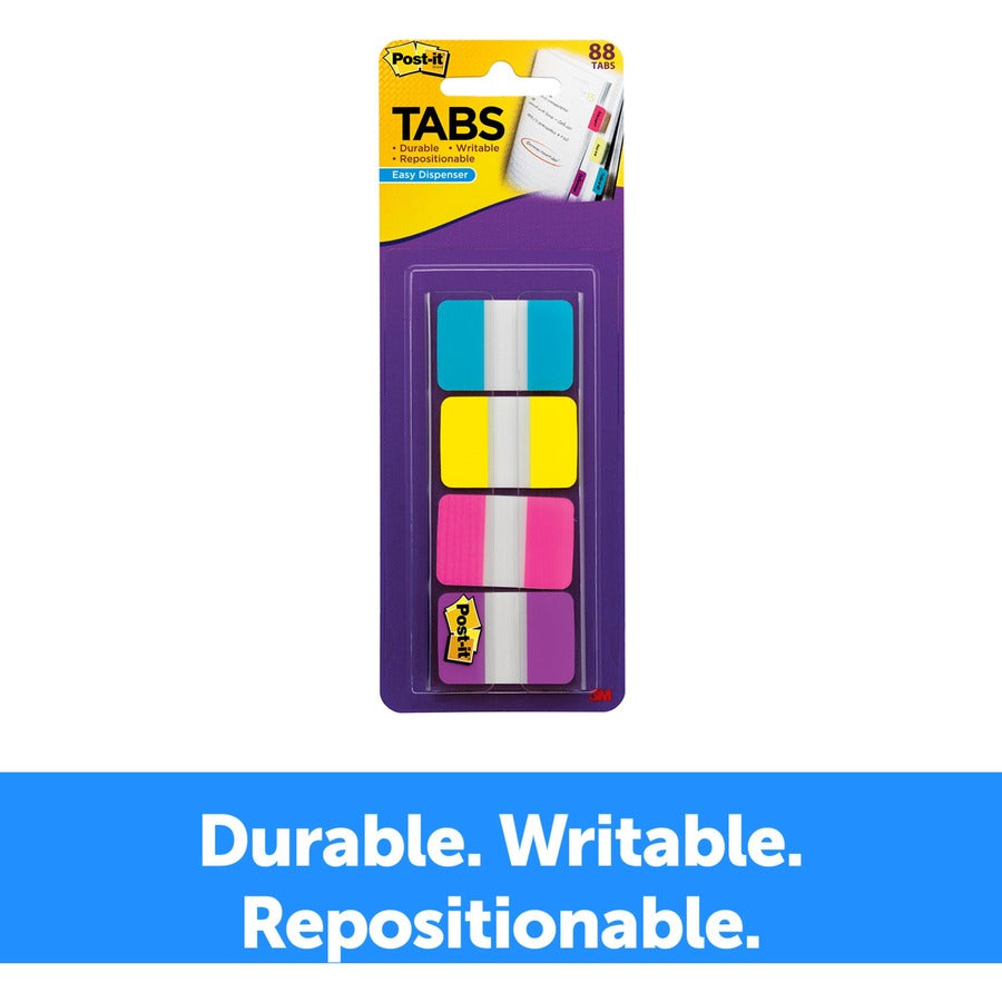 Image of Post-it® 686AYPV1IN Tabs, 88 Write-on Tab(s), 1.50" Tab Height x 1" Tab Width, Blue, Yellow, Pink, Purple Tab(s), Repositionable, 1 Pack