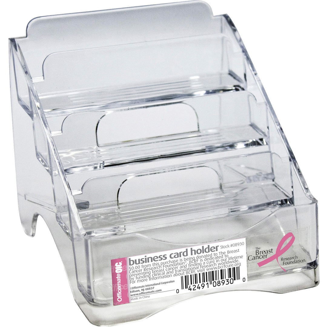 Image of Officemate Officemate Pink Ribbon Four Tier Business Card Holder (08930), 4" H x 3.8" W x 4" Depth, Plastic, Clear, 1 Each