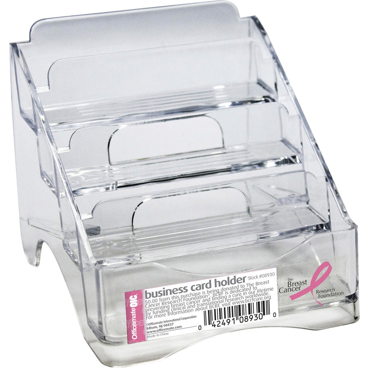 Image of Officemate Officemate Pink Ribbon Four Tier Business Card Holder (08930), 4" H x 3.8" W x 4" Depth, Plastic, Clear, 1 Each