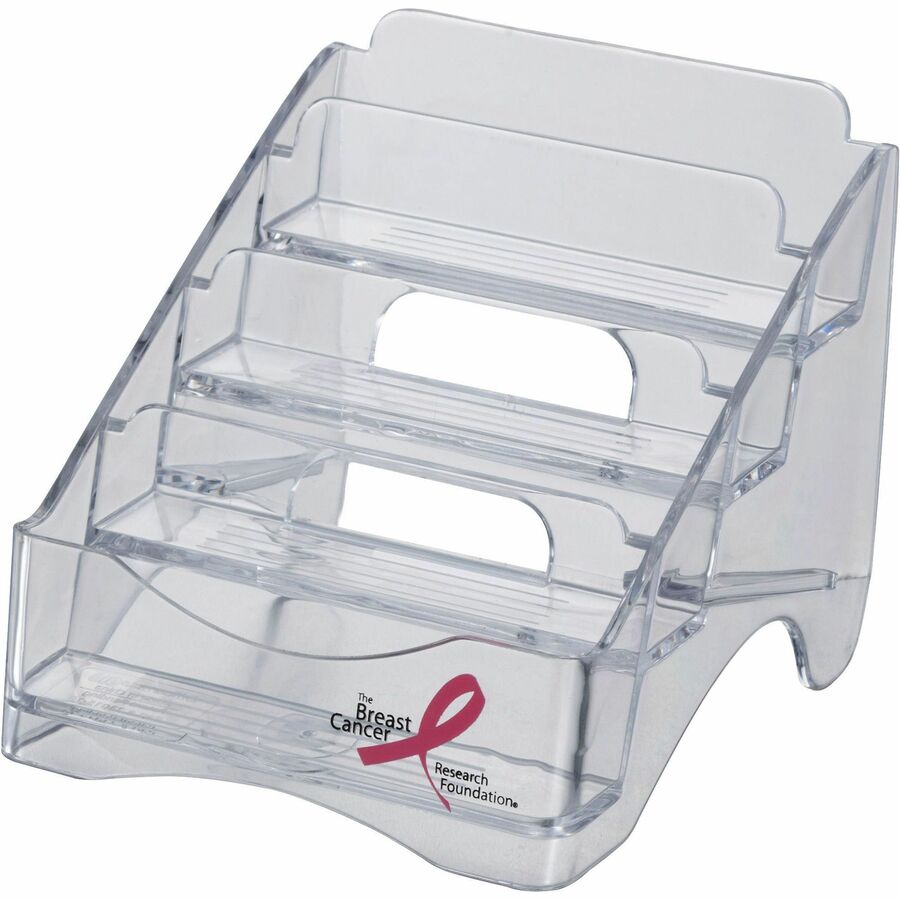 Image of Officemate Officemate Pink Ribbon Four Tier Business Card Holder (08930), 4" H x 3.8" W x 4" Depth, Plastic, Clear, 1 Each