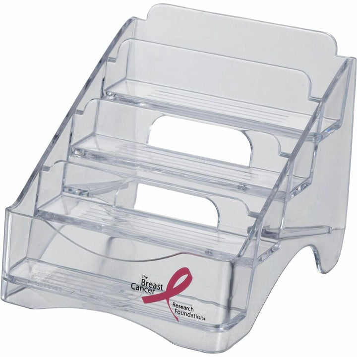 Image of Officemate Officemate Pink Ribbon Four Tier Business Card Holder (08930), 4" H x 3.8" W x 4" Depth, Plastic, Clear, 1 Each