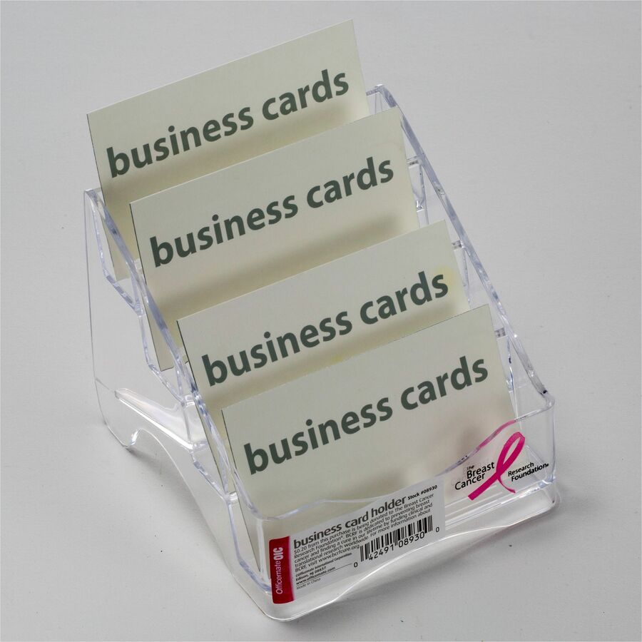 Image of Officemate Officemate Pink Ribbon Four Tier Business Card Holder (08930), 4" H x 3.8" W x 4" Depth, Plastic, Clear, 1 Each