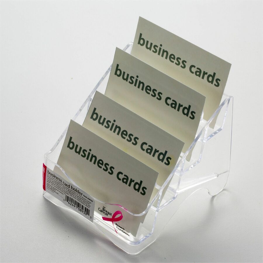 Image of Officemate Officemate Pink Ribbon Four Tier Business Card Holder (08930), 4" H x 3.8" W x 4" Depth, Plastic, Clear, 1 Each