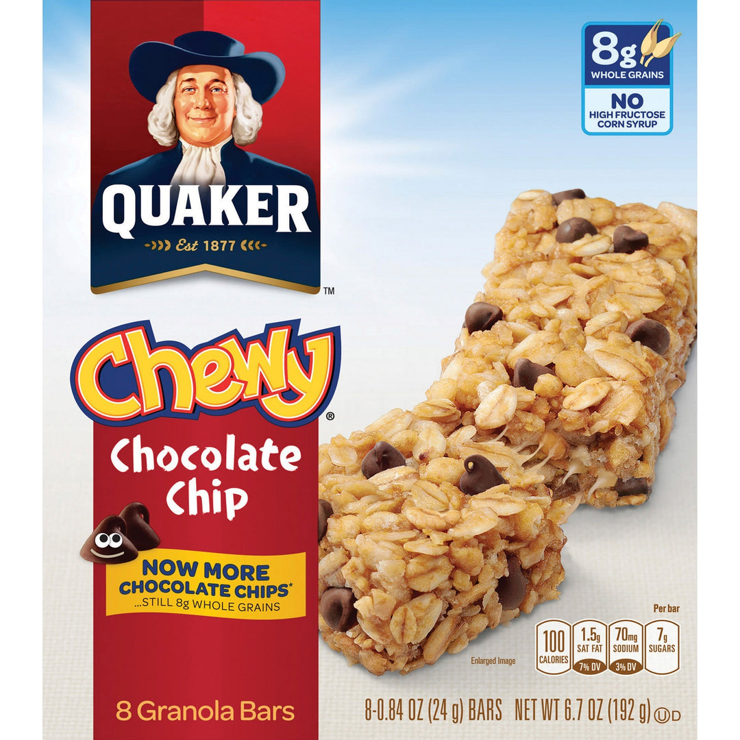 Image of Quaker® Chewy Granola Bars, 6.7oz., 8/BX, Chocolate Chip