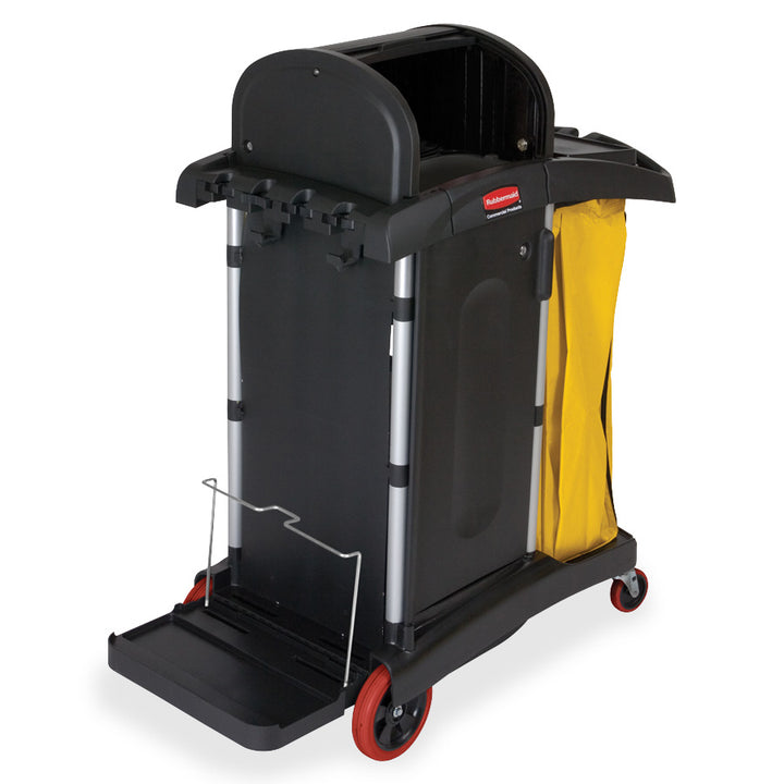 Image of Rubbermaid Commercial 9T7500 High Security Cleaning Cart, Aluminum, Plastic, 22" W x 48.25" D x 53.50" Height, Black, 1 Each