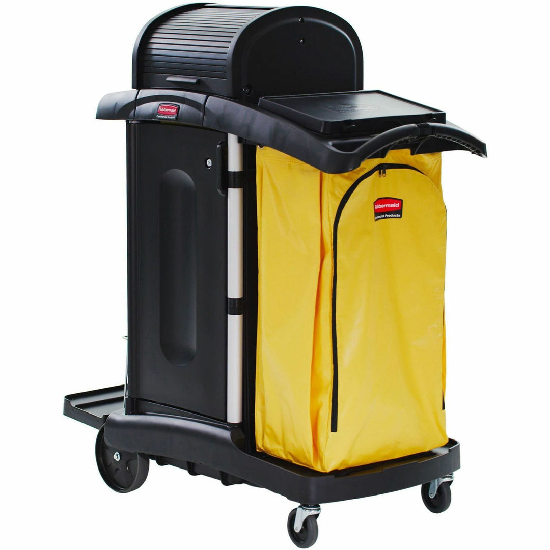 Image of Rubbermaid Commercial 9T7500 High Security Cleaning Cart, Aluminum, Plastic, 22" W x 48.25" D x 53.50" Height, Black, 1 Each