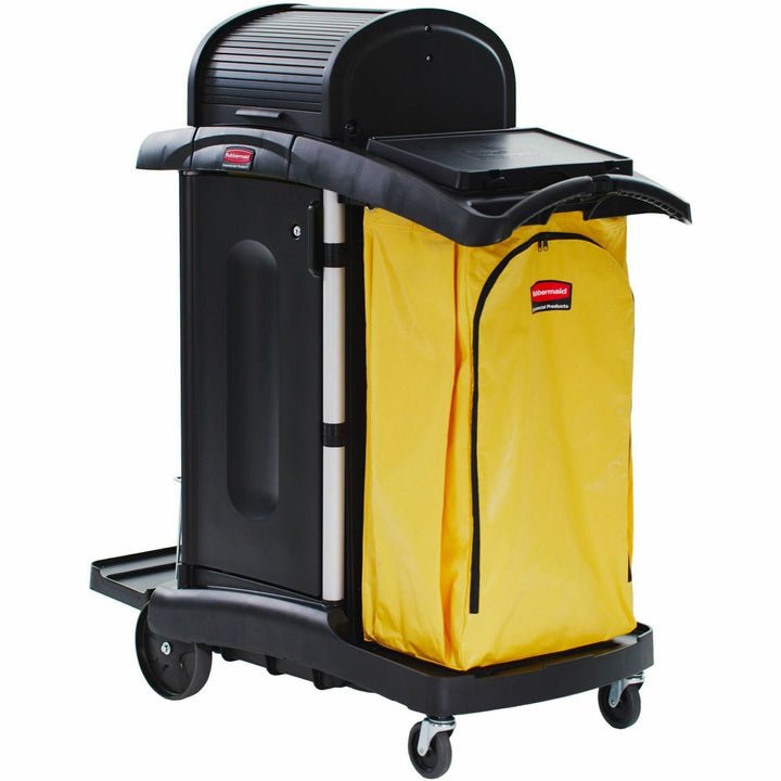 Image of Rubbermaid Commercial 9T7500 High Security Cleaning Cart, Aluminum, Plastic, 22" W x 48.25" D x 53.50" Height, Black, 1 Each