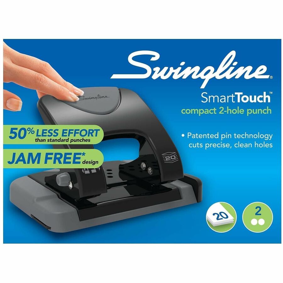 Image of Swingline® 20-Sheet Smarttouch Two-Hole Punch, 9/32" Holes, Black/gray