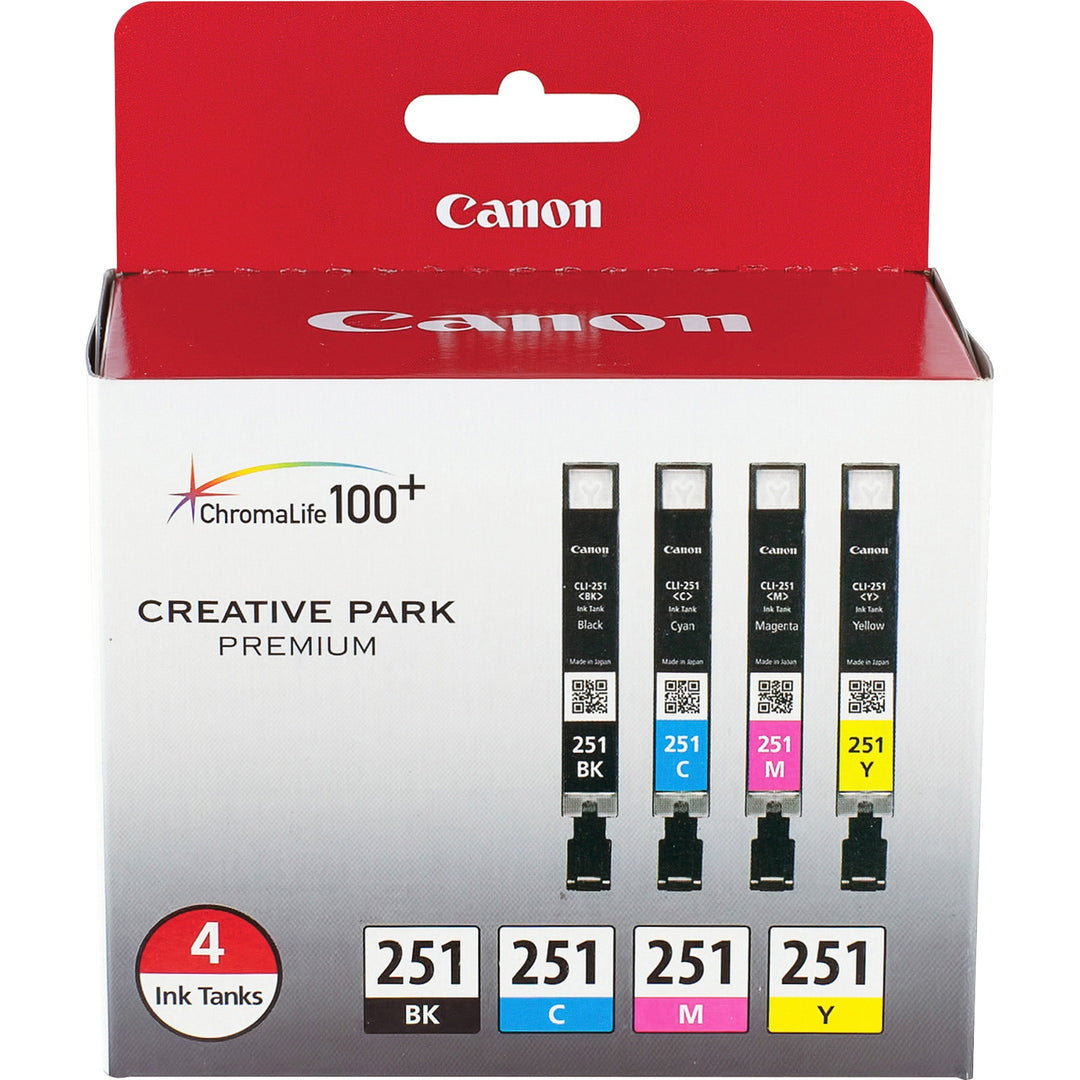 Image of Canon CLI-251 4 Color Ink Pack, Inkjet, Black, Cyan, Magenta, Yellow, 4 / Pack