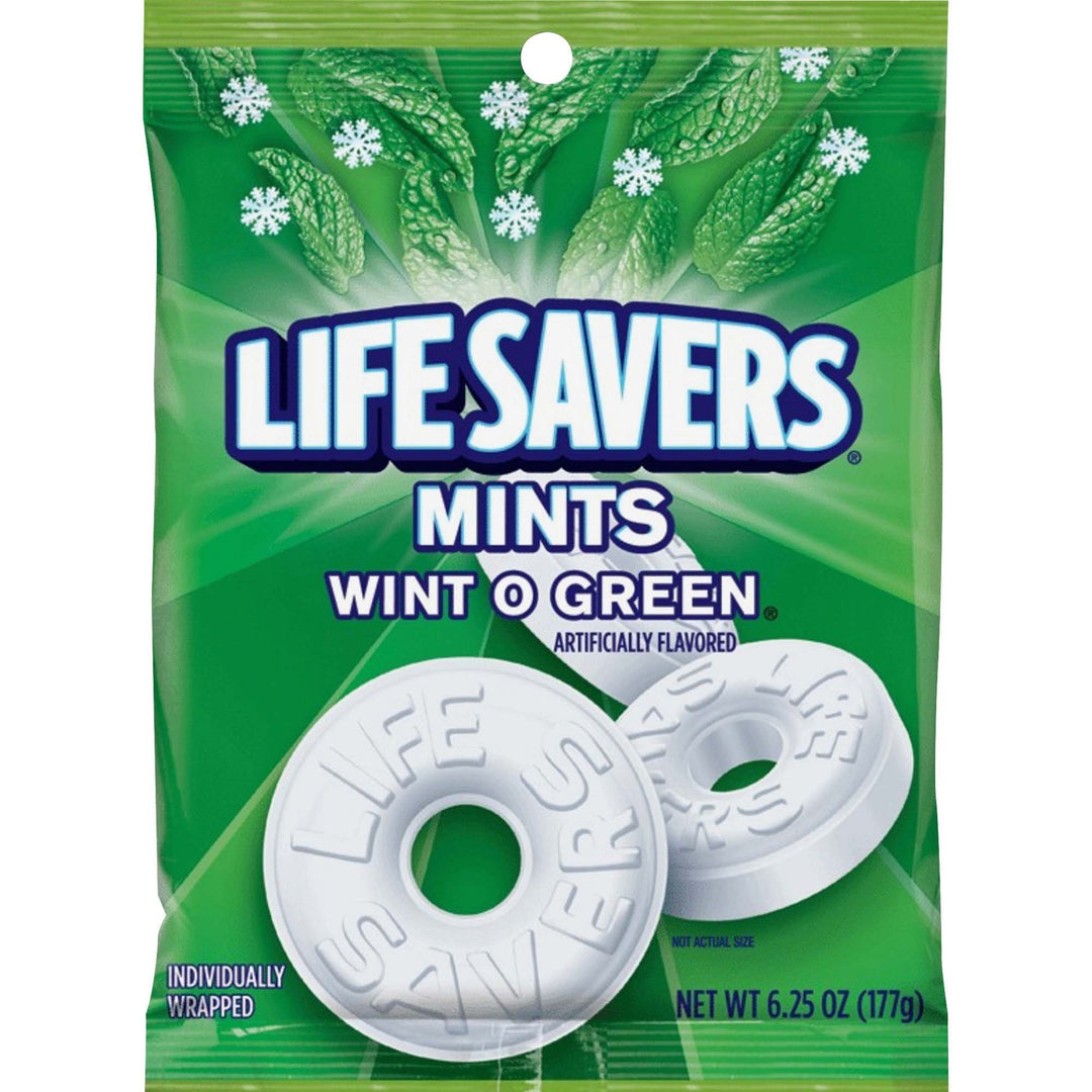 Image of Wrigley 08504 Life Savers Mints Wint O Green Hard Candies, Wintergreen, Individually Wrapped, 6.25 oz, 1 Bag