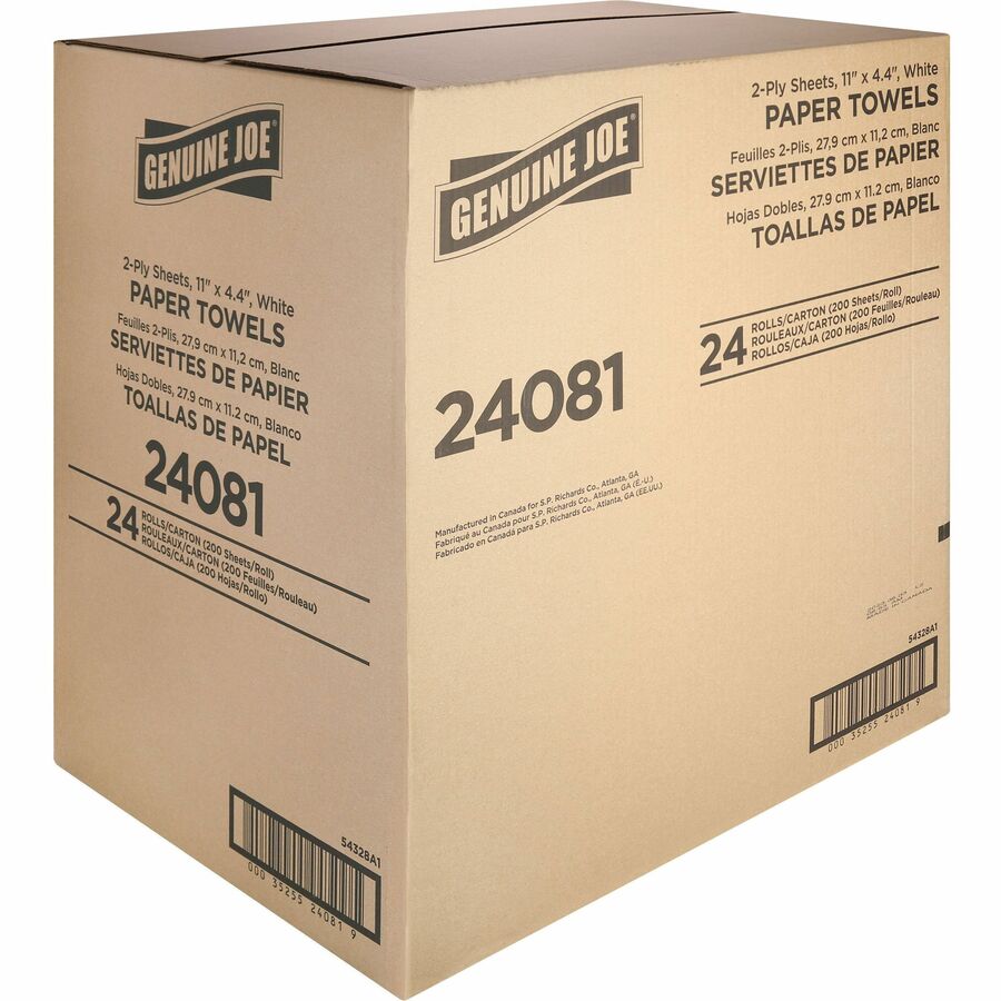 Image of Genuine Joe Towel Roll,Paper,2-Ply,200 Shts/Roll,11"x4.4", 24RL/CT,WE