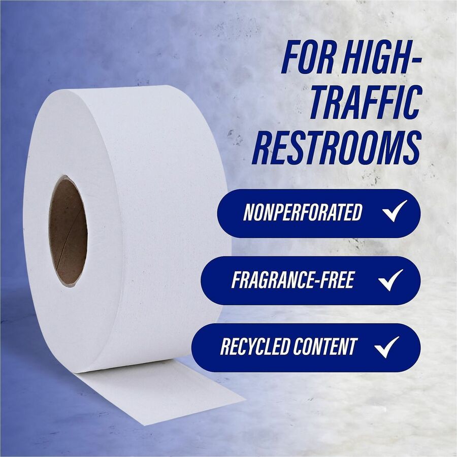 Image of Genuine Joe Bath Tissue Rolls, Jumbo, 2-Ply, 3-1/4"x650', 12RL/CT, WE
