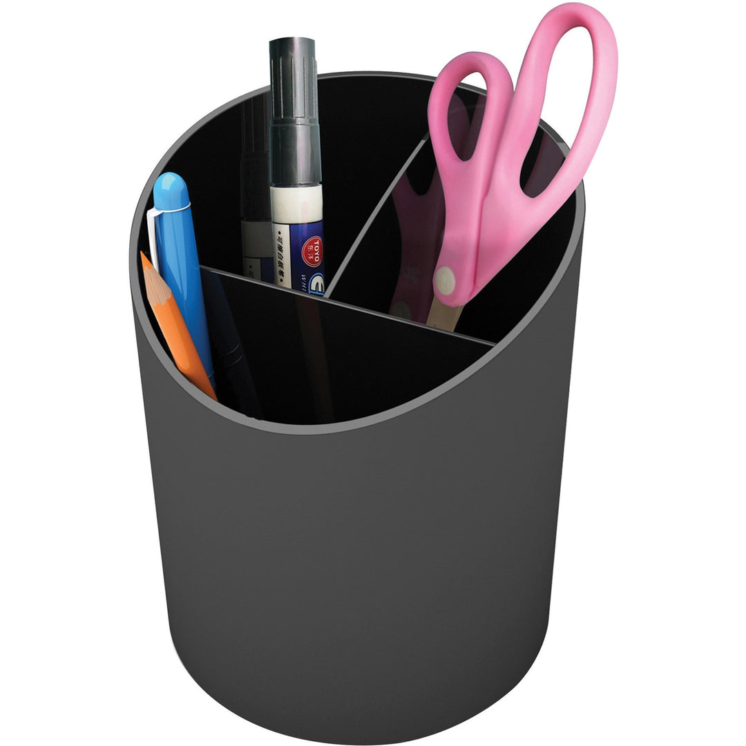 Image of deflecto® Large Pencil Cup, 3 Compartments, Black