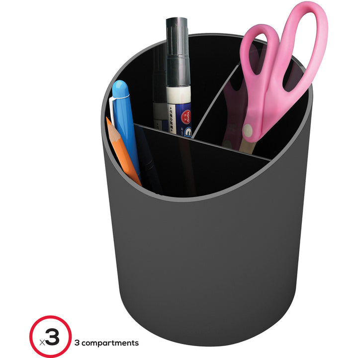 Image of deflecto® Large Pencil Cup, 3 Compartments, Black