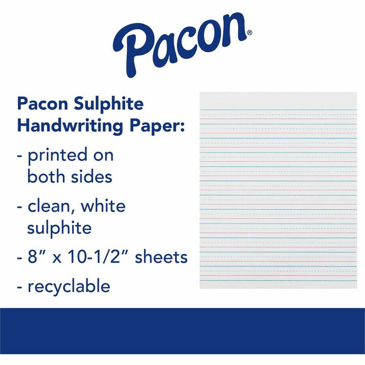 Image of Pacon® Sulphite Paper,Short Ruled,Grade-2,10-1/2"x8",500/RM,WE