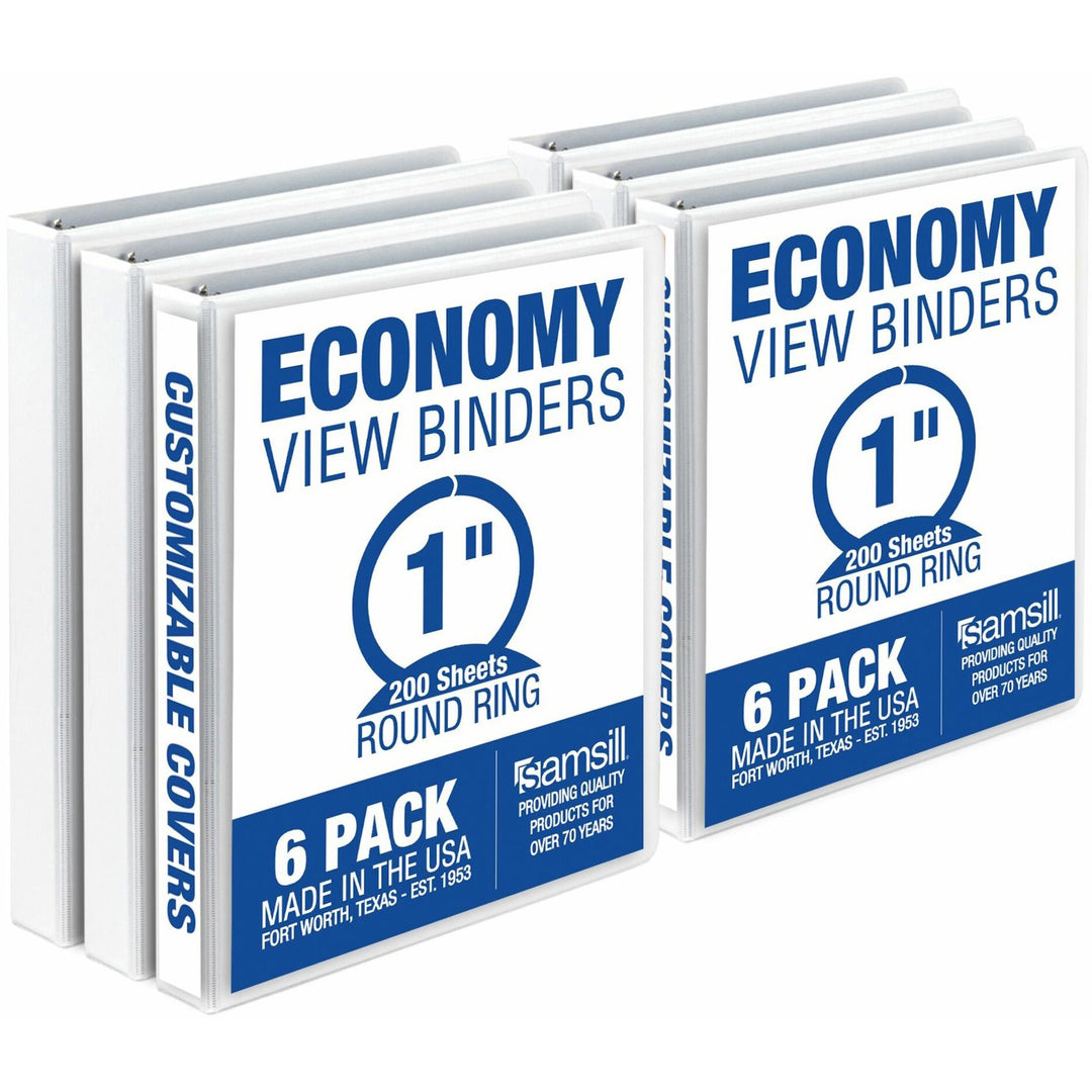 Image of Samsill® Economy Round Ring View Binders, 3 Rings, 1" Capacity, 11.5 x 8.5, White, 6/Carton