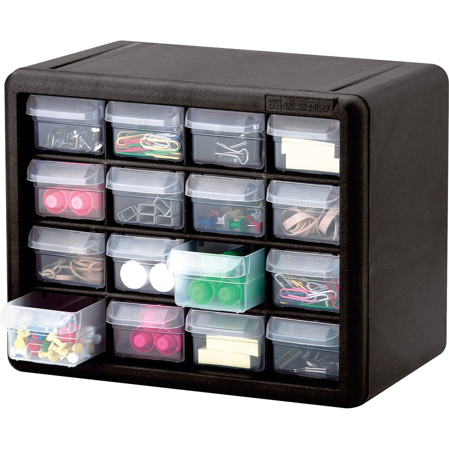 Image of Akro-Mils Storage Cabinet, Plastic, 16-Draw, 6-3/8"x10-1/2"x8-1/2", GY