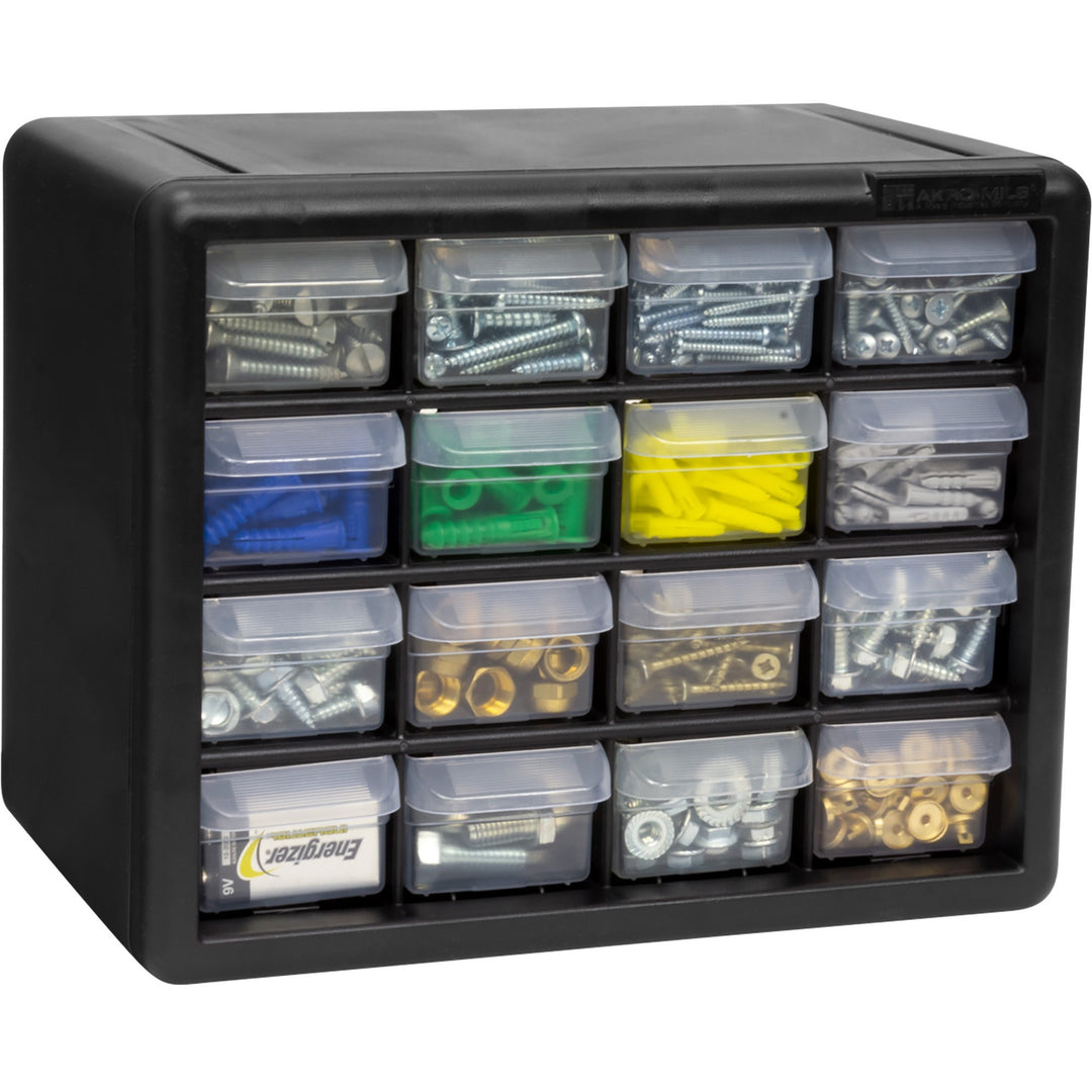 Image of Akro-Mils Storage Cabinet, Plastic, 16-Draw, 6-3/8"x10-1/2"x8-1/2", GY