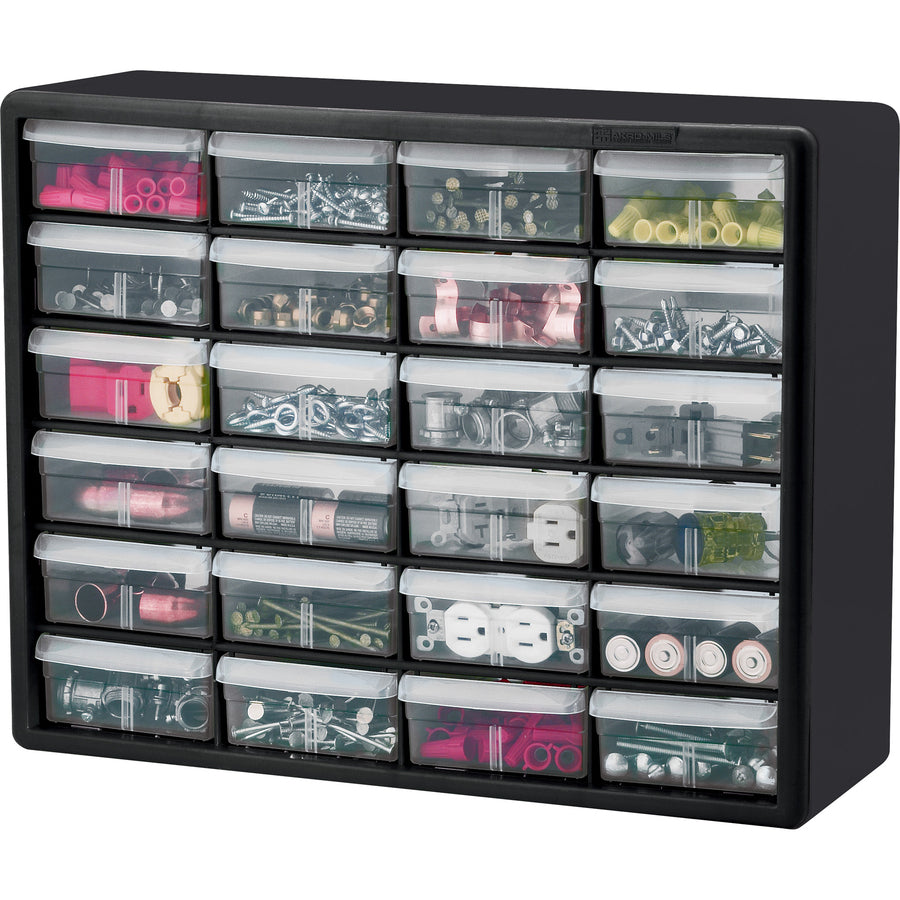 Image of Akro-Mils Storage Cabinet,Plastic,24-Drawer, 6-3/8"x20"x16", BK/CL