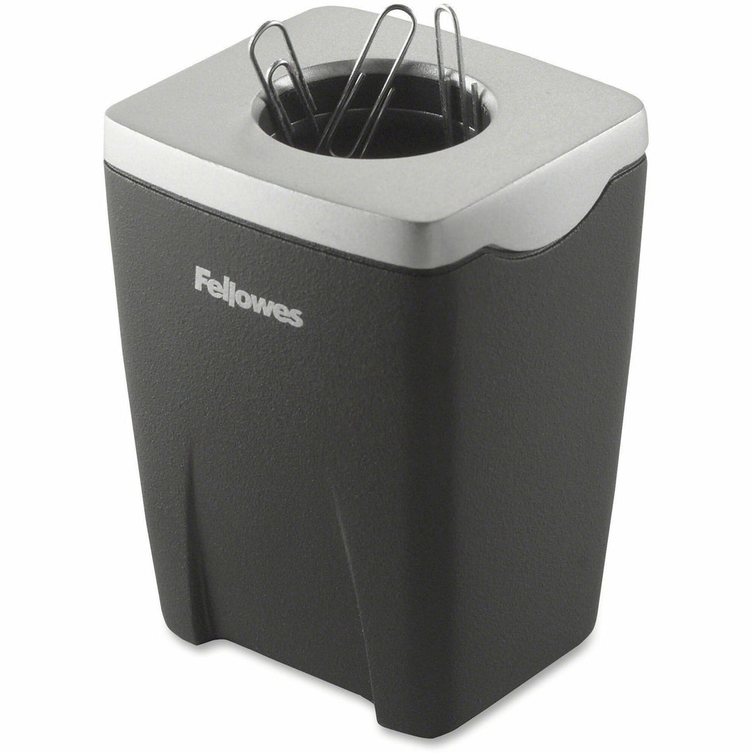 Image of Fellowes® Office Suites Paper Clip Cup, Plastic, 2.44 x 2.19 x 3.25, Black/Silver