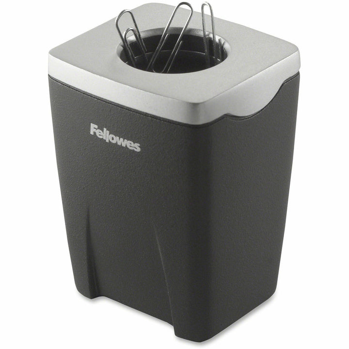 Image of Fellowes® Office Suites Paper Clip Cup, Plastic, 2.44 x 2.19 x 3.25, Black/Silver