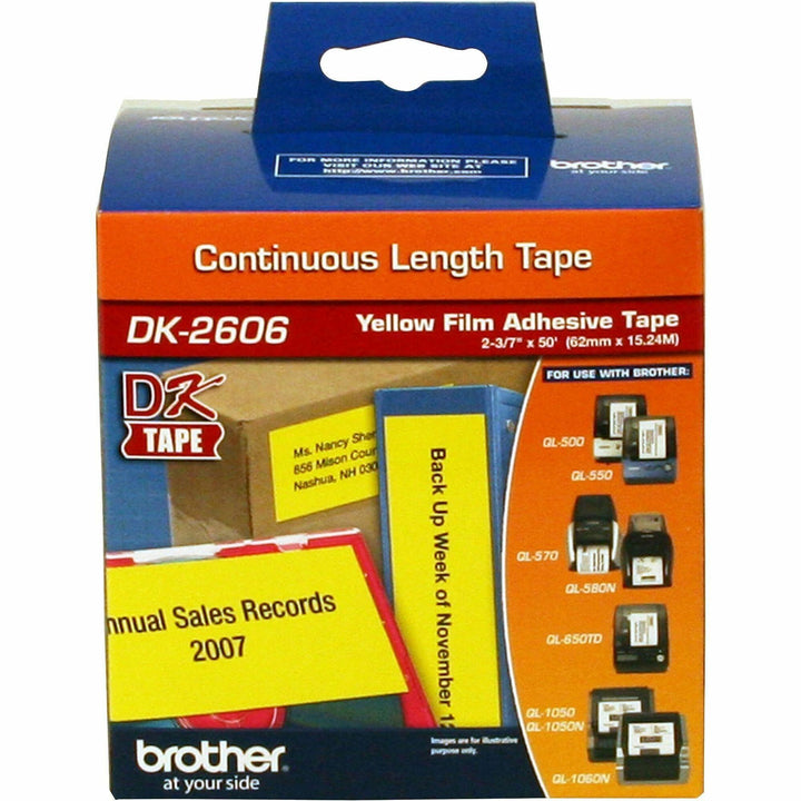 Image of Brother DK2606 Continuous Length Film Tape, x 2 7/16" Width, Direct Thermal, Yellow, 1 Roll