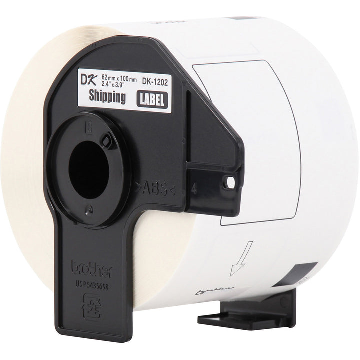Image of Brother DK1202 DK Shipping Labels, 4" W x 2 2/5" Length, White, Paper, 300 / Roll, 1 Roll