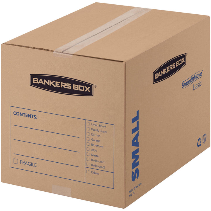 Image of Bankers Box® SmoothMove Basic Moving Boxes, Regular Slotted Container (RSC), Small, 12" x 16" x 12", Brown/Blue, 25/Bundle