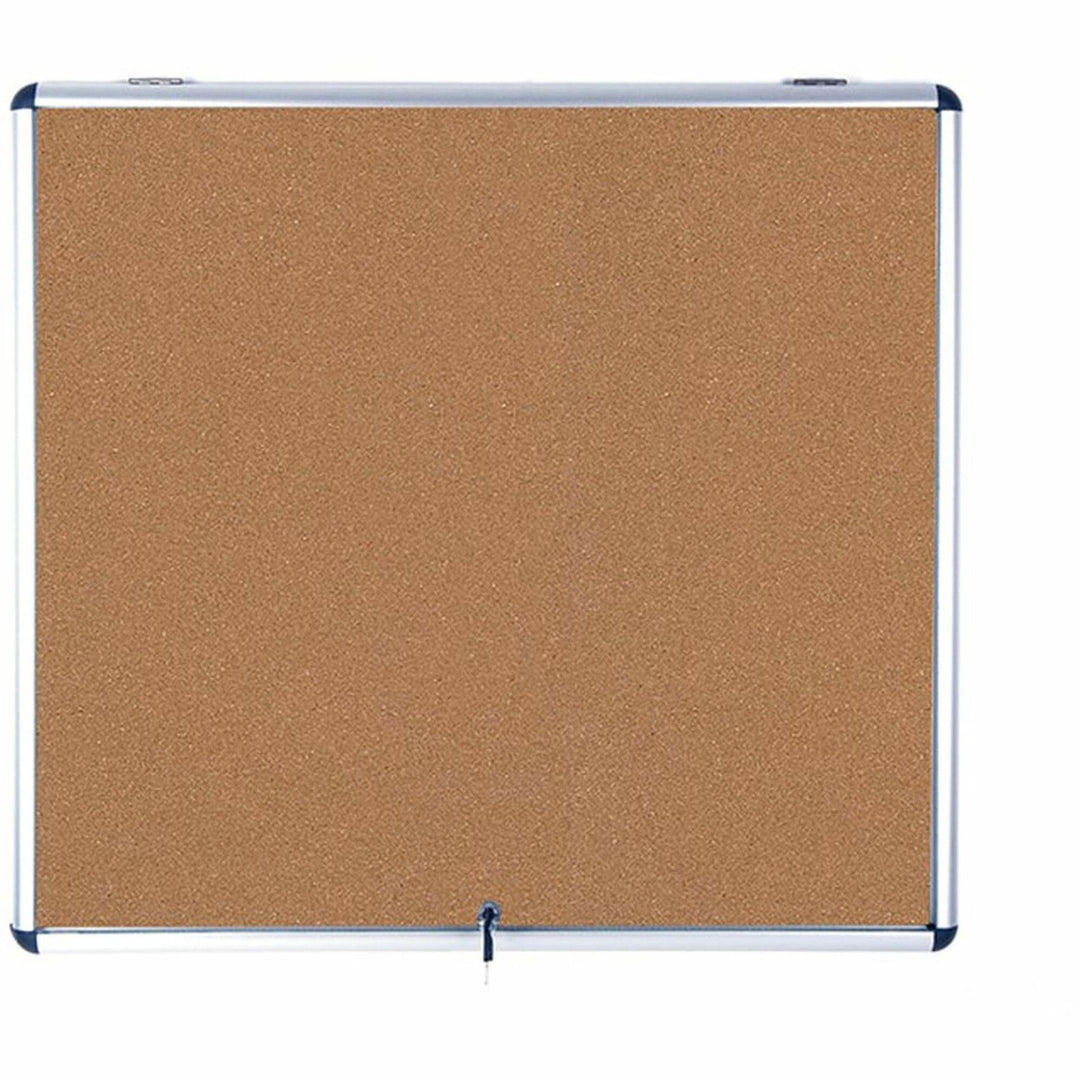 Image of MasterVision® Slim-Line Enclosed Cork Bulletin Board with One Door, 47" x 38", Tan Surface, Satin Aluminum Frame