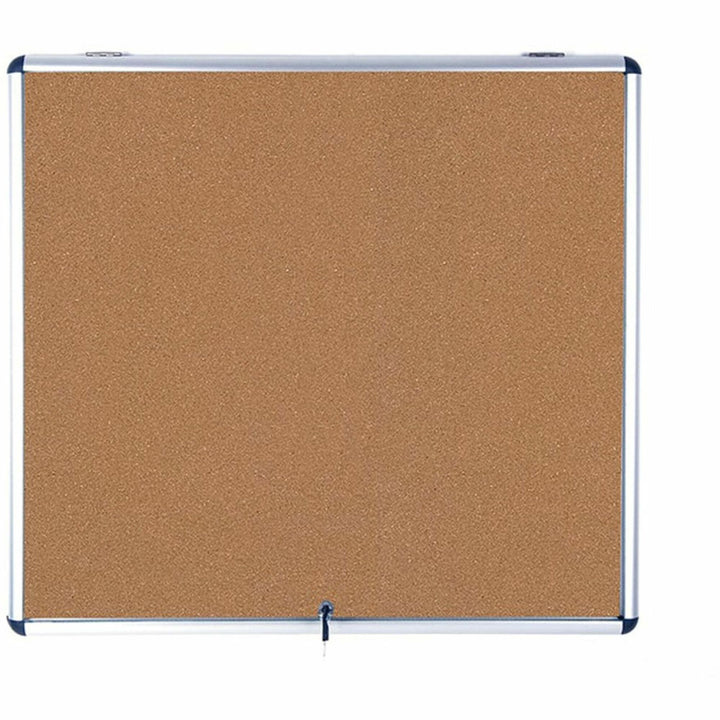 Image of MasterVision® Slim-Line Enclosed Cork Bulletin Board with One Door, 47" x 38", Tan Surface, Satin Aluminum Frame