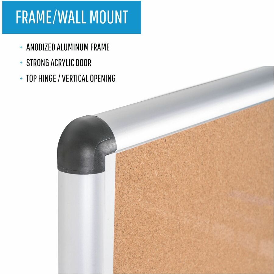 Image of MasterVision® Slim-Line Enclosed Cork Bulletin Board with One Door, 47" x 38", Tan Surface, Satin Aluminum Frame