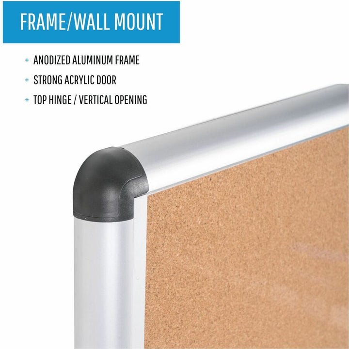 Image of MasterVision® Slim-Line Enclosed Cork Bulletin Board with One Door, 47" x 38", Tan Surface, Satin Aluminum Frame