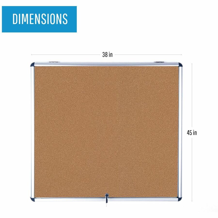 Image of MasterVision® Slim-Line Enclosed Cork Bulletin Board with One Door, 47" x 38", Tan Surface, Satin Aluminum Frame