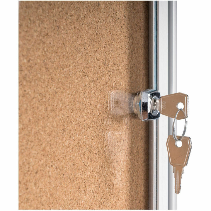 Image of MasterVision® Slim-Line Enclosed Cork Bulletin Board with One Door, 47" x 38", Tan Surface, Satin Aluminum Frame