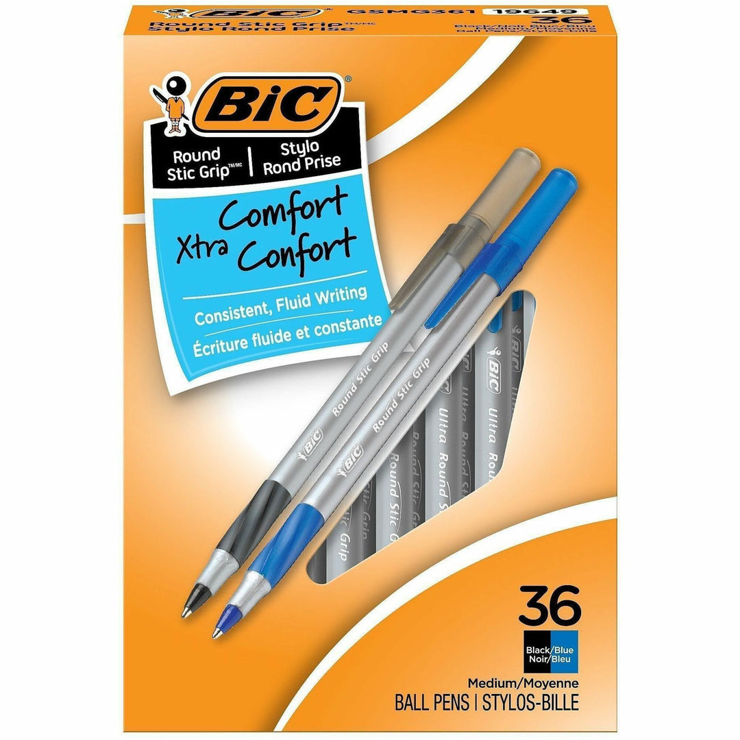 Image of BIC GSMG361AST Round Stic Grip Xtra-Comfort Medium Ball Point Pen, Assorted, 1.2 mm Medium Pen Point, Assorted Ink, 36 / Box
