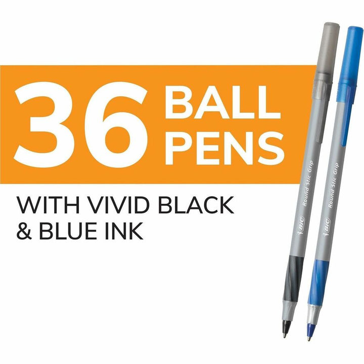 Image of BIC GSMG361AST Round Stic Grip Xtra-Comfort Medium Ball Point Pen, Assorted, 1.2 mm Medium Pen Point, Assorted Ink, 36 / Box