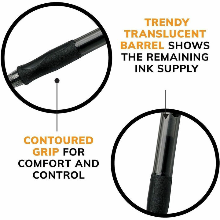 Image of BIC Gel-ocity RLC241BK Gel Retractable Pens, 0.7 mm Medium Pen Point, Retractable, Black Ink, Gel-based, Tinted, Clear Barrel, 24 / Box