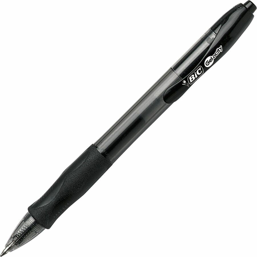 Image of BIC Gel-ocity RLC241BK Gel Retractable Pens, 0.7 mm Medium Pen Point, Retractable, Black Ink, Gel-based, Tinted, Clear Barrel, 24 / Box