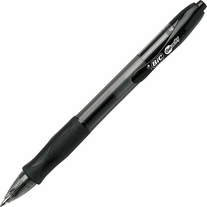 Image of BIC Gel-ocity RLC241BK Gel Retractable Pens, 0.7 mm Medium Pen Point, Retractable, Black Ink, Gel-based, Tinted, Clear Barrel, 24 / Box