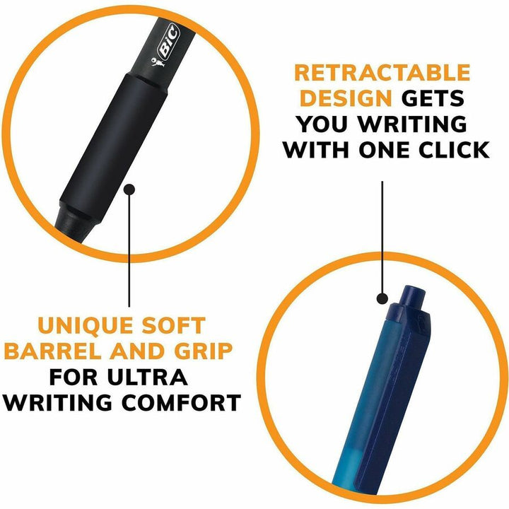 Image of BIC SCSM361AST Soft Feel Retractable Ball Point Pen Medium, Assorted, 1 mm Medium Pen Point, Retractable, Assorted Ink, 36 / Box