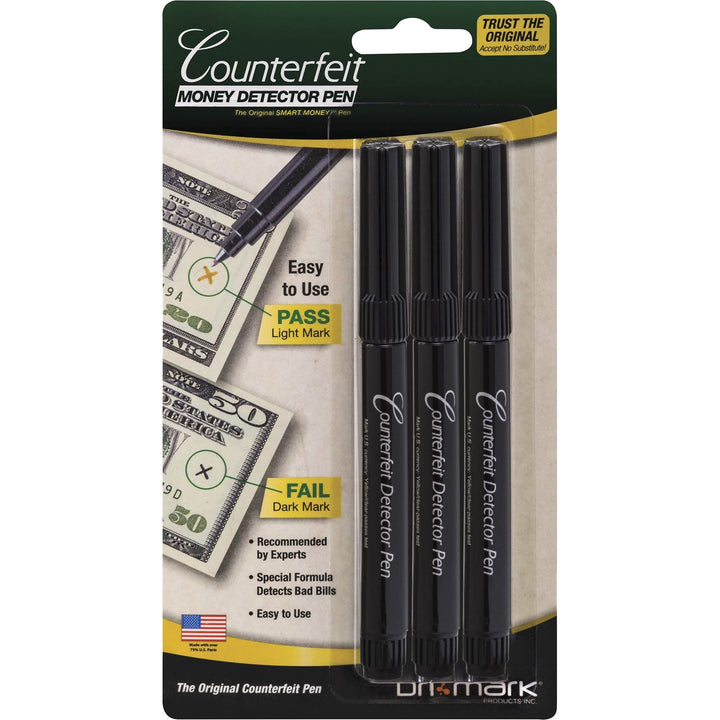 Image of Dri-Mark® Smart Money Counterfeit Bill Detector Pen, U.s. Currency, 3/pack
