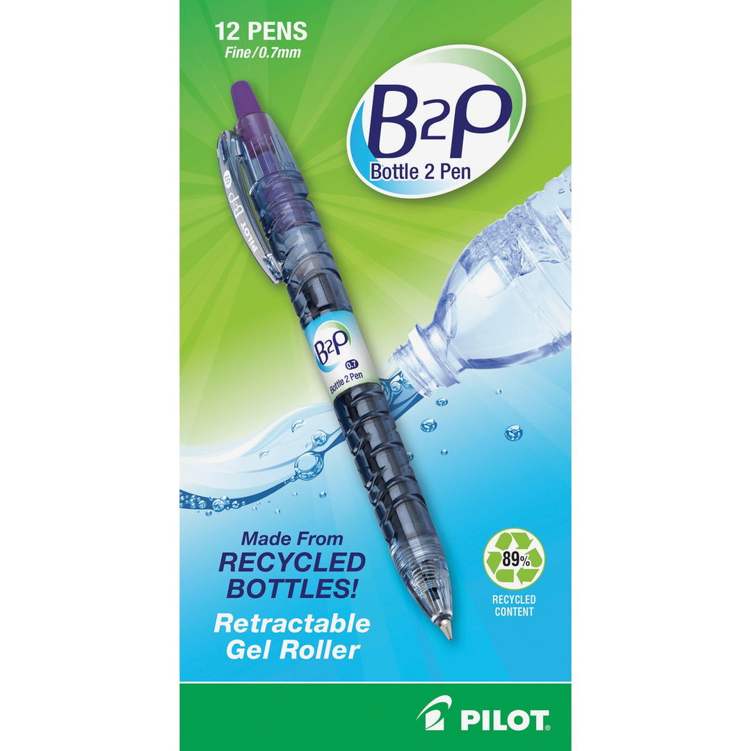 Image of Pilot® B2p Bottle-2-Pen Recycled Gel Pen, Retractable, Fine 0.7 Mm, Purple Ink, Translucent Blue Barrel