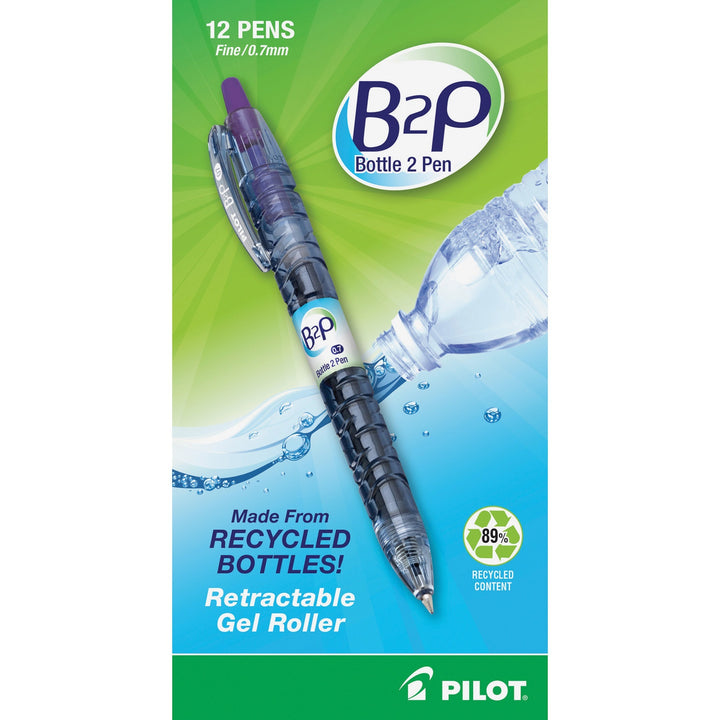 Image of Pilot® B2p Bottle-2-Pen Recycled Gel Pen, Retractable, Fine 0.7 Mm, Purple Ink, Translucent Blue Barrel