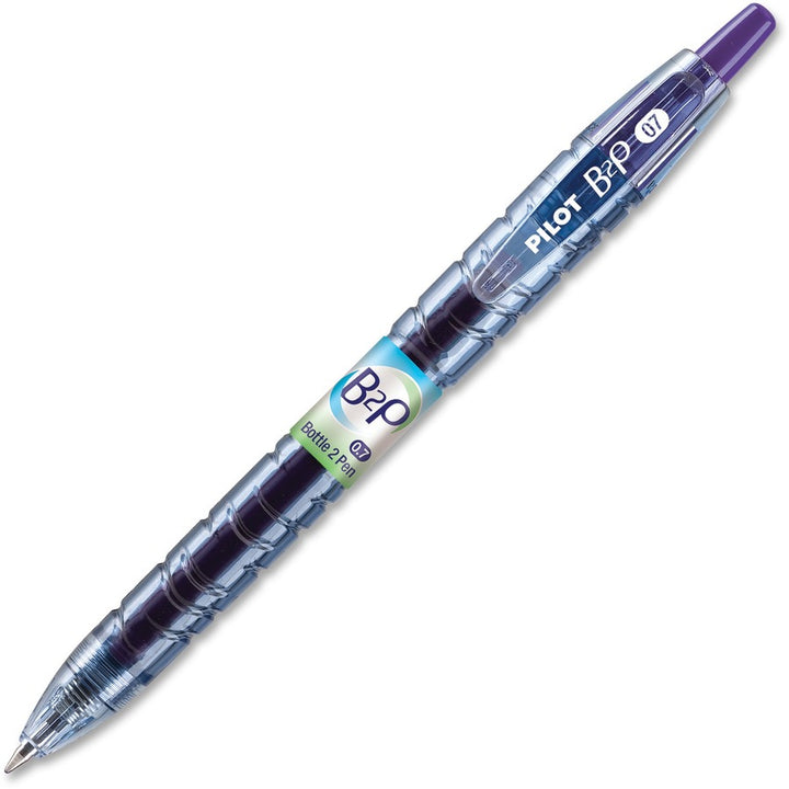 Image of Pilot® B2p Bottle-2-Pen Recycled Gel Pen, Retractable, Fine 0.7 Mm, Purple Ink, Translucent Blue Barrel
